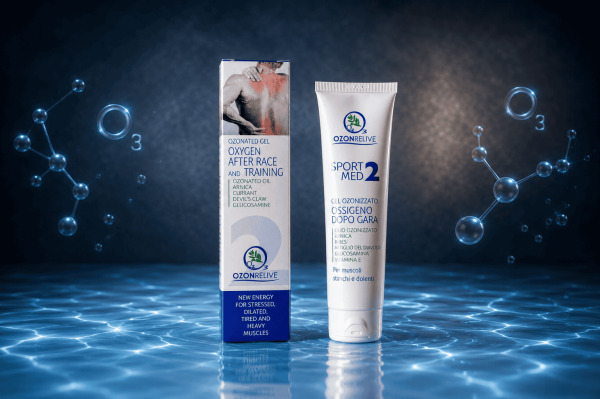 Ozono product_06_Sport Med 2_Dopo gara gel ozonizzato Gel Sport Med 2 Dopo Gara Ozonrelive, tubo e confezione.