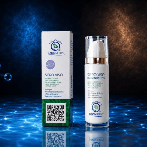 Siero Viso Ozonrelive, flacone con dosatore e confezione.